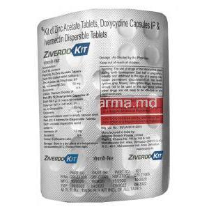 Ziverdo Kit, Zinc Acetate, Doxycycline and Ivermectin capsules back