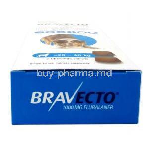 Bravecto Chewable, Fluralaner 1000mg,for Large Dogs (20kg-40kg), 2tablets, MSD Animal Healthcare,Box top view