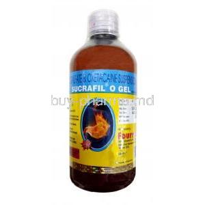 Sucrafil O Gel Sugar Free, Sucralfate (500mg per 5ml) + Oxetacaine (10mg per 5ml), Fourrts India Laboratories Pvt Ltd, 200ml, Bottle front view