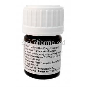 Mestinon, Pyridostigmine 60mg, Meda Pharmaceuticals Ltd, Bottle information, Manufacturer