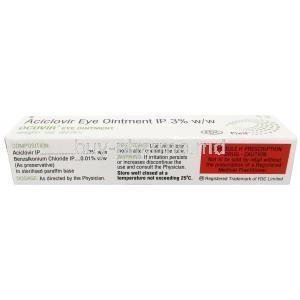 Ocuvir Eye Ointment, Acyclovir 3%, Eye Ointment 5g, FDC Ltd,  Box information, Composition, Dosage, Warning