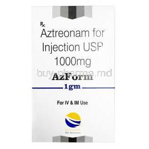 Azform Injection,Aztreonam 1000mg (1g), Vial, Unifaith Biotech (P) Limited, Box front view