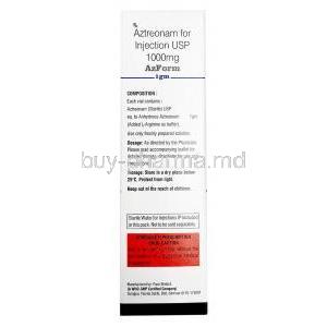 Azform Injection,Aztreonam 1000mg (1g), Vial, Unifaith Biotech (P) Limited, Box information, composition, storage