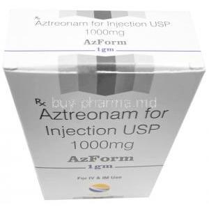 Azform Injection,Aztreonam 1000mg (1g), Vial, Unifaith Biotech (P) Limited, Box top view