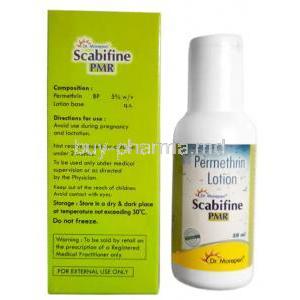 Scabifine Lotion, Permethrin 5%wv, 50ml, Dr.Morepen Ltd, Box information, composition, Storage , Bottle