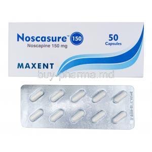Noscasure 150, Noscapine 150mg, Capsule, Maxent, Box, Blisterpack