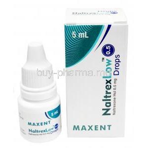 Naltrex Low Oral drops, Naltrexone 0.5mg, Oral drops 5ml, Maxent, Box, bottle