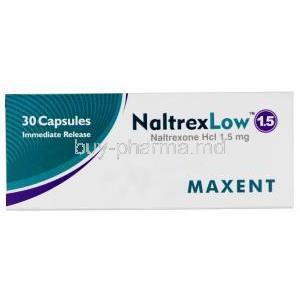 NaltrexLow 1.5, Naltrexone Hcl 1.5mg, Maxent, Box front view
