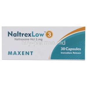 NaltrexLow 3, Naltrexone Hcl 3mg, Capsule, Maxent, Box front view