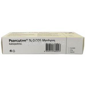 Psorcutan ointment, Calcipotriol 0.005%, Ointment 30g, Intendis, Box bottom view