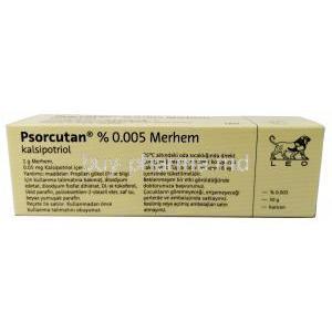 Psorcutan ointment, Calcipotriol 0.005%, Ointment 30g, Intendis, Box information, Contents, Storage