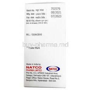 Herduo, Lapatinib 250 mg, Natco Pharma Ltd, Box information, Manufacturer, Batch No., Mfg date, Exp date