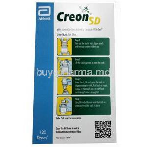 Creon SD Minimicrospheres, Pancreatin 150 mg, 30g (120 doses), Abbott, Box information, Direction for use