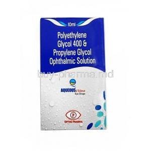 Aqueous Ultra Eye Drop, Polyethylene Glycol 0.4% w/v/ Propylene Glycol 0.3% w/v, Eye Drop 10mL, Optho Pharma Pvt Ltd, Box front view