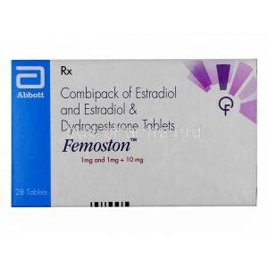 Femoston, Estradiol 1mg, Dydrogesterone 10mg, 28tablets, Abbott, Box front view
