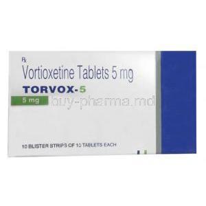 Torvox 5, Vortioxetine 5mg, Torrent Pharma, Box front view