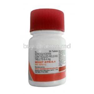 Monit GTN, Nitroglycerin 6.4mg, Intas Pharma, Bottle front view