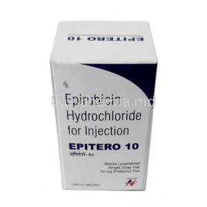Epitero Injection, Epirubicin 10mg, Vial,Hetero Drugs, Box front view