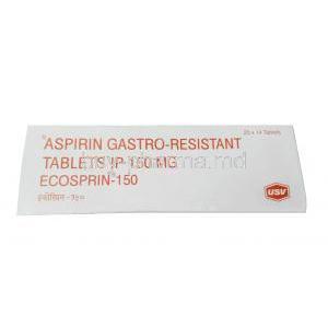 Ecosprin 150, Aspirin 150mg,USV, Box top view