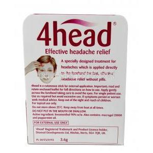 4head  Headache & Migraine Relief cutaneous stick, Levomenthol 90%, Stick 3.6ｇ, Dendron, Box information