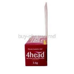 4head  Headache & Migraine Relief cutaneous stick, Levomenthol 90%, Stick 3.6ｇ, Dendron, Box side view