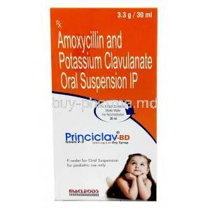 Princiclav-BD Dry Syrup,Amoxycillin 200 mg / Clavulanic Acid 28.5 mg, Dry Syrup 30mL, Macleods Pharmaceuticals Pvt Ltd, Box front view