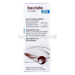 Beclate Inhaler, Beclometasone 200mcg, Inhaler 200MDI, Cipla, Box information, Direction for use