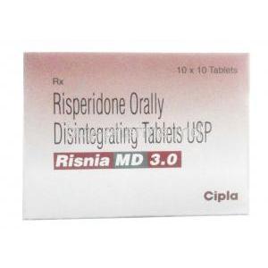 Risnia MD 3.0, Risperidone 3 mg, tablet, Cipla, Box front view
