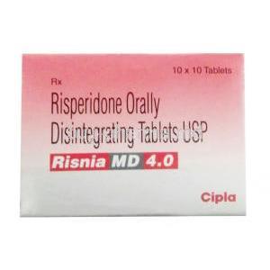 Risnia MD 4.0, Risperidone 4 mg, tablet, Cipla, Box front view