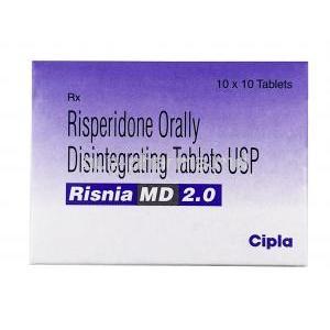 Risnia MD 2.0, Risperidone 2 mg, tablet, Cipla, Box front view