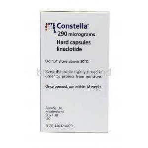Constella, Linaclotide 290mcg, 28 capsules, Allergan, Box information, Storage