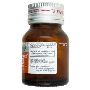 Anti-Thyrox, Carbimazole 20 mg, Macleods Pharmaceuticals, bottle back view