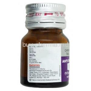 Anti-Thyrox, Carbimazole 5 mg, Macleods Pharmaceuticals, bottle back view