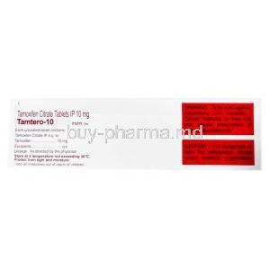 Tamtero 10, Tamoxifen 10mg, Hetero Drugs Ltd, Box information, Warning