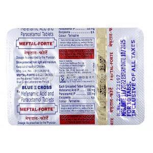 Meftal Forte,Mefenamic Acid 500 mg / Paracetamol 325 mg, Blue Cross Laboratories Ltd, Blisterpack information