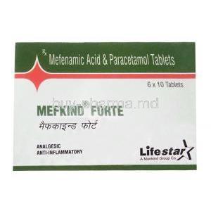 Mefkind Forte,Mefenamic Acid 500mg, Paracetamol 325mg, Mankind Pharma Ltd, Box front view