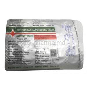Mefkind Forte,Mefenamic Acid 500mg, Paracetamol 325mg, Mankind Pharma Ltd, Blisterpack information