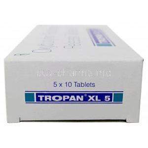 Tropan XL 5, Oxybutynin 5mg, Sun Pharma, Box side view