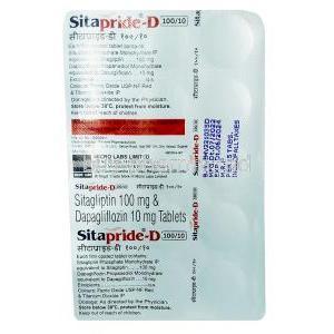 Sitapride D,Dapagliflozin 10mg, Sitagliptin 100mg, Micro Labs Ltd, Blisterpack information