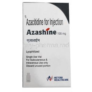 Azashine  Injection, Azacitidine 100mg, Injection vial, Hetero Drugs Ltd, Box front view