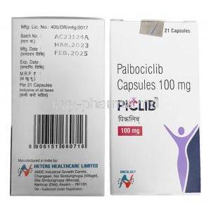 Piclib, Palbociclib 100mg, 21capsules, Hetero Drugs Ltd, Box