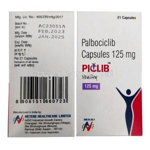 Piclib, Palbociclib 125mg, 21capsules, Hetero Drugs Ltd, Box