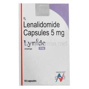 Lynide, Lenalidomide 5mg, 10Capsules, Hetero Drugs Ltd, Box front view