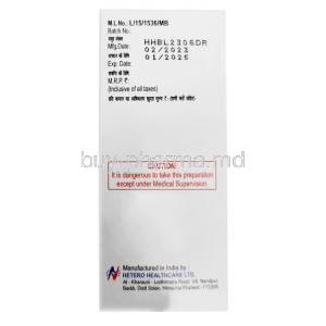 Doxotero Injection, Doxorubicin 50mg,Injection vial, Hetero Healthcare, Box information