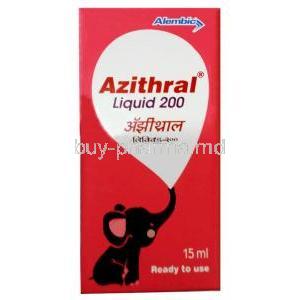 Azithral Liquid 200, Azithromycin 40mg per mL, 15mL, Alembic Pharmaceuticals Ltd, Box front view