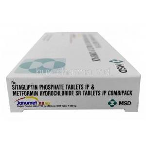 Janumet XR CP, Sitagliptin 100 mg x 7 tablets, Metformin 1000 mg x 7 tablets (Combipack), MSD, Box side view-2