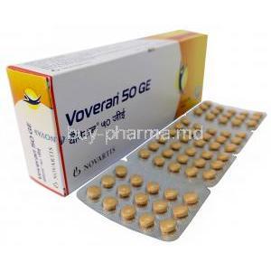 Voveran GE 50, Diclofenac 50 mg, 90 tablets, Novartis India, Box, Blisterpack side view