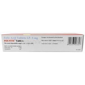 Folvite, Folic Acid 5mg, 45tablets, Pfizer India, Box information, Storage
