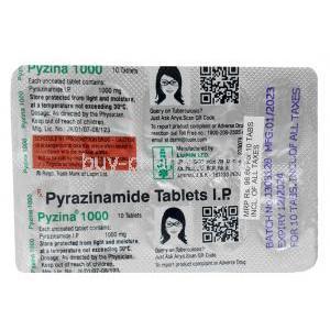 Pyzina 1000, Pyrazinamide 1000mg, Lupin, Blisterpack (New package 2023)