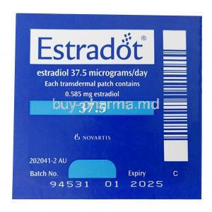 Estradot Patches, Oestradiol(Estradiol) 37.5mcg per 24 Hrs, Novartis, Patch